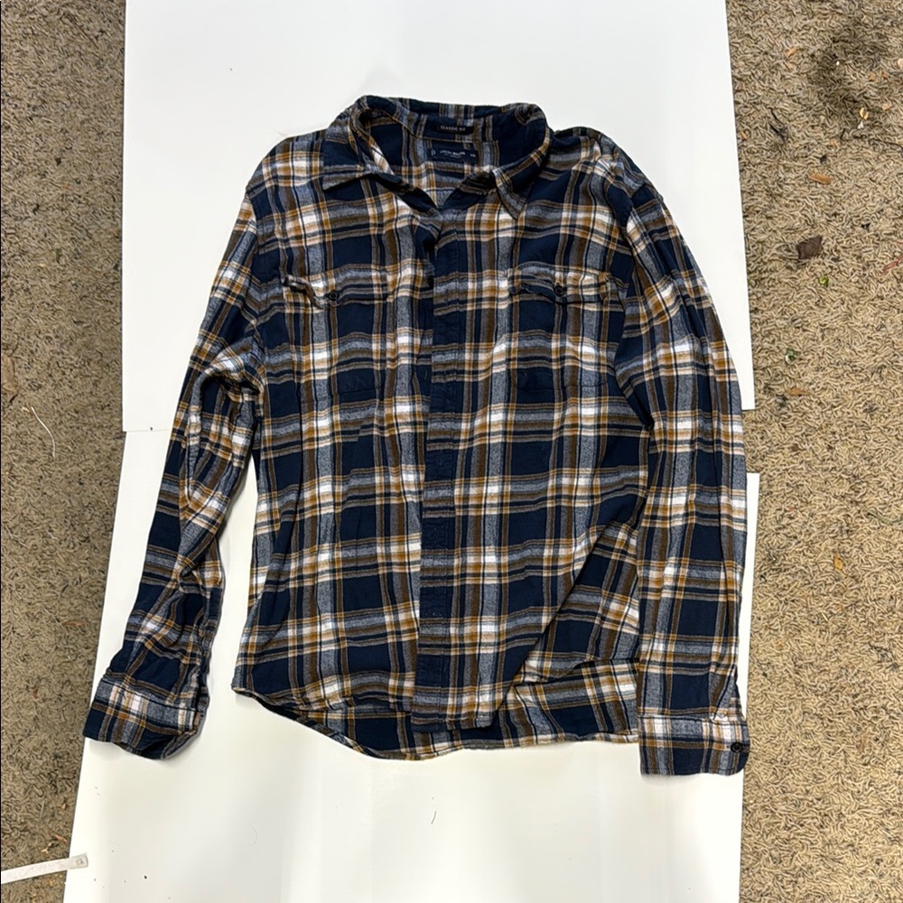 Lucky Brand Casual Blue and Brown Plaid Shirt